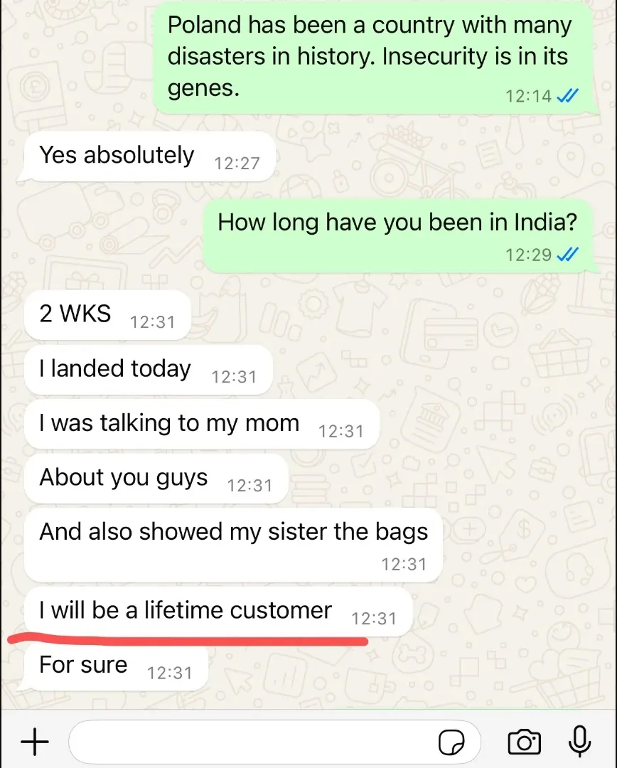 Customer chat screenshot